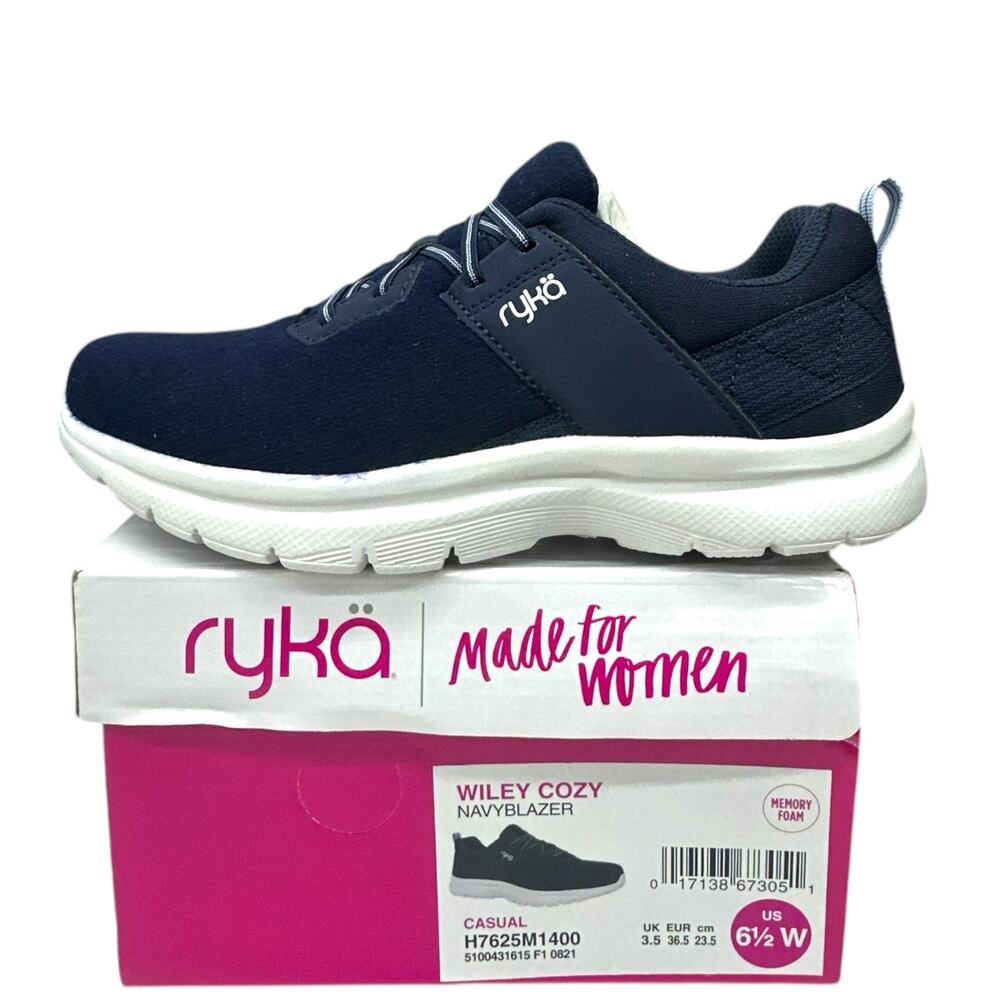 Ryka Wiley Cozy Sneakers Women's size 6.5 Wide Navy Blue No Tie Bungee